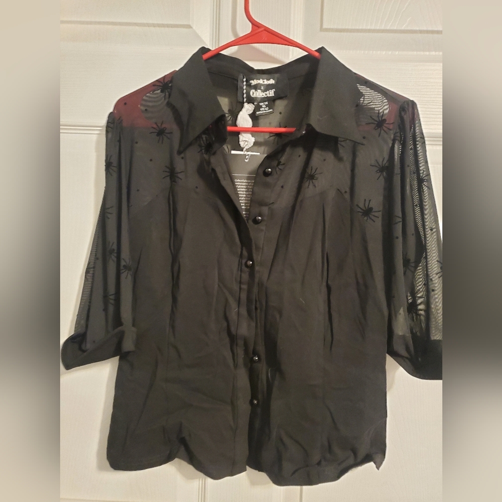 Spider Black Sheer Button-Up Blouse